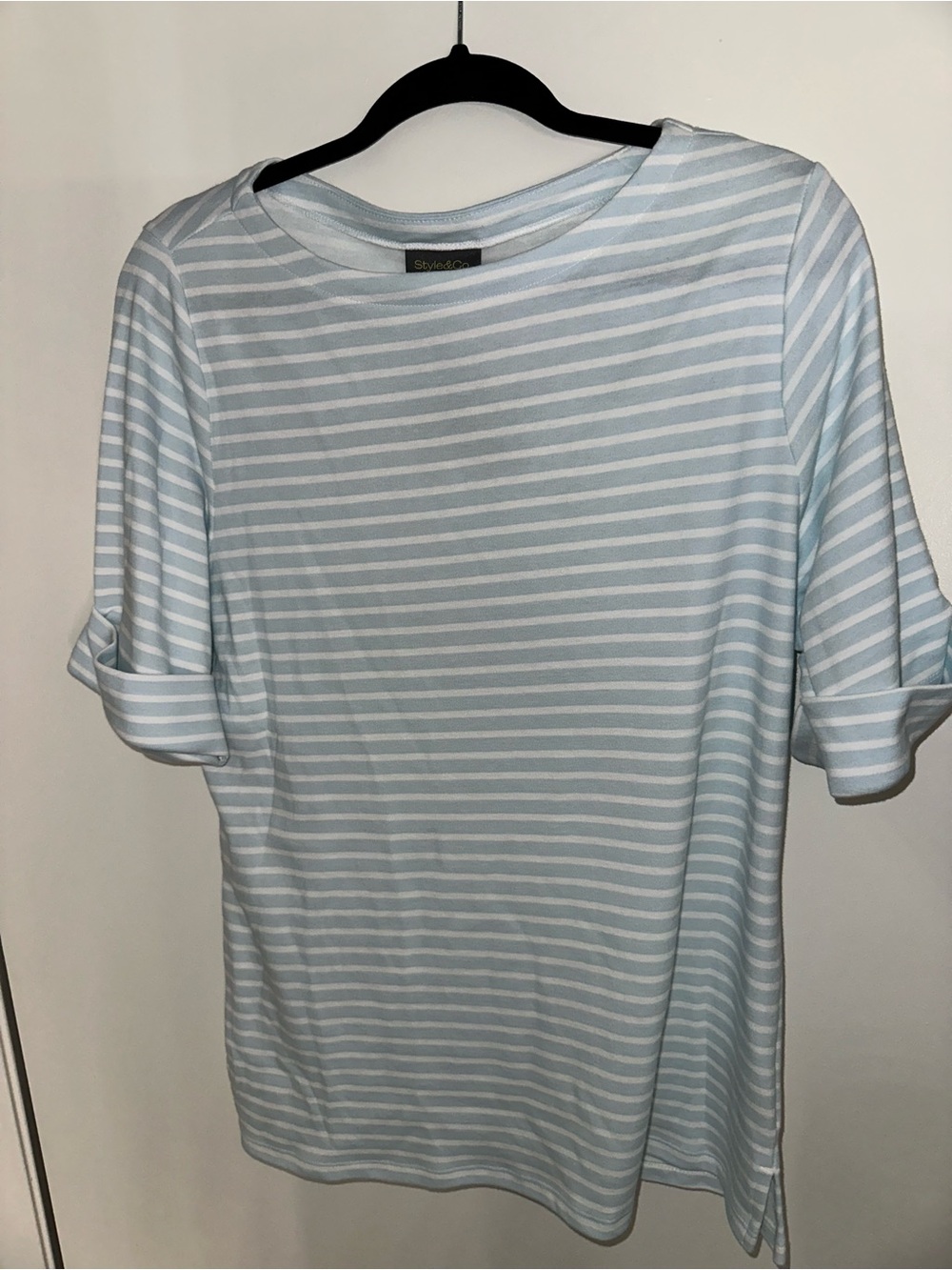Style & Co Striped Light Blue & White Short Sleeve Tee